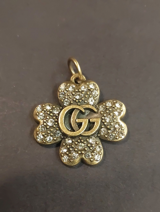 Gund Jewelry - GG Brass Gold Crystal Four-Leaf Clover Charm Pendant